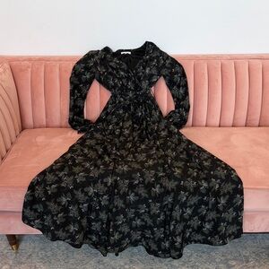 Ivy City Co Black Floral Wrap Maxi Dress